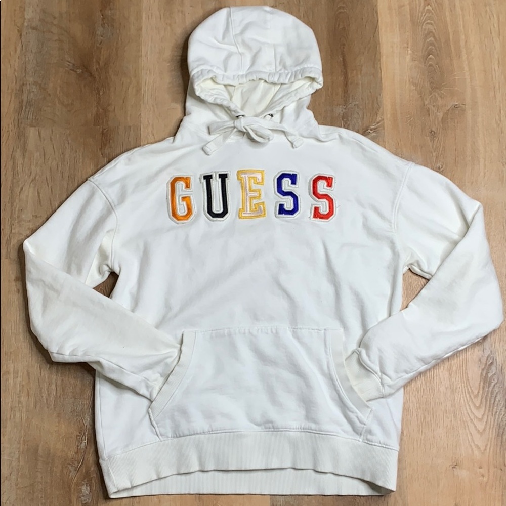 Guess Embroidered Spellout Hoodie White
